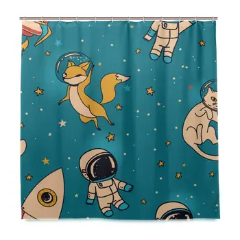 

Unique Shower Curtain Cosmic Cute Doodle Boys Eco-Friendly with 12 Hooks in Bathroom W72 xH84