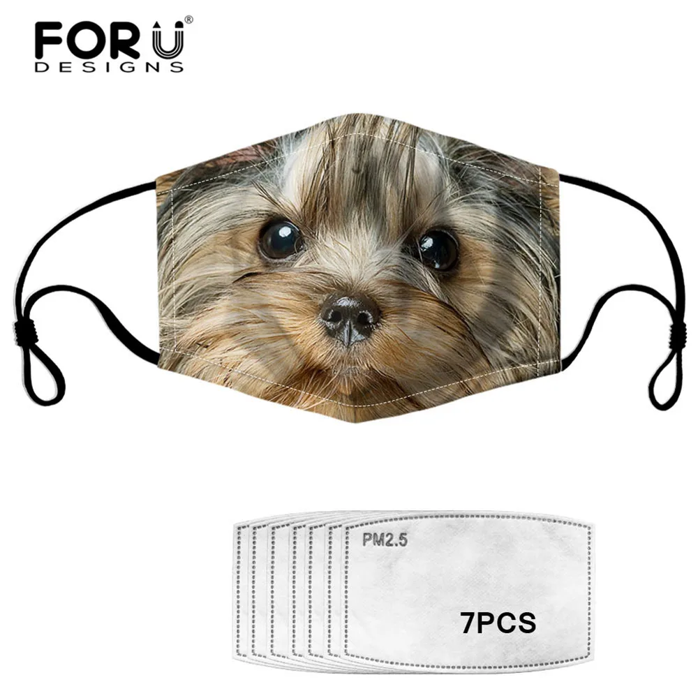 

FORUDESIGNS Masks 7pcs/lot Filter for Anti Haze/PM2.5 Yorkshire Cute Animal Dog Designer Adult Kids Mouth Mask Dustproof masque