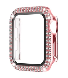 Sparkling Diamond-Embedded Tempered Glass Screen Protector for 45mm series 7 8 9 (Rose pink)
