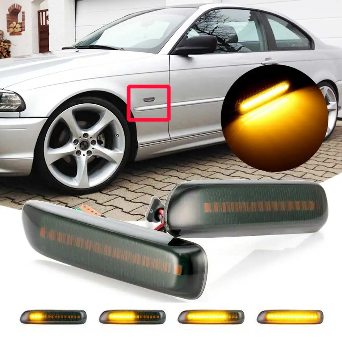 2pcs Dynamic Led Side Marker Flowing Turn Signal Light Indicator Blinker For Bmw 3 Series E46