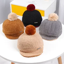 Детская шапка с помпоном для волос, Осень-зима, новые толстые бархатные теплые шапки для мальчиков и девочек 6-18 месяцев, детские шляпы, Детские шапочки