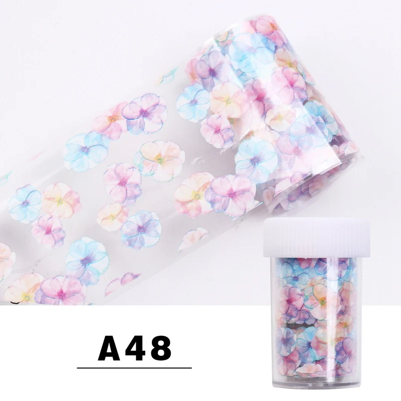 A48 Nail Foil 1 коробка 4*100 см Фольга переводная наклейка для ногтей Наклейка s цветы обертывания Маникюр Клей слайдер для украшения ногтей - Цвет: A48 Nail Foil