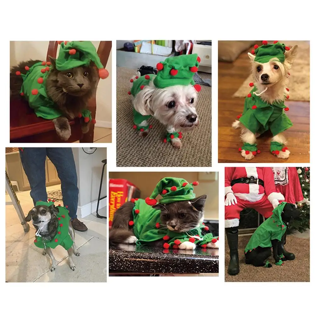 Забавный Новогодний для домашних собак, пальто, одежда с рождественской шляпой, костюмы для собак, эльфов, щенков, Рождественский эльфийский принц, декоративная одежда, костюм# D
