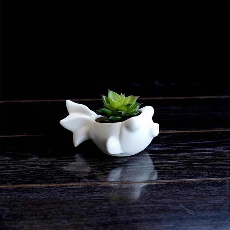 

Mini Cute White Ceramic Succulents Flower Pots Fish shape Flower Green Plant Pot Home Office Wedding Desktop Landscape Flowerpot