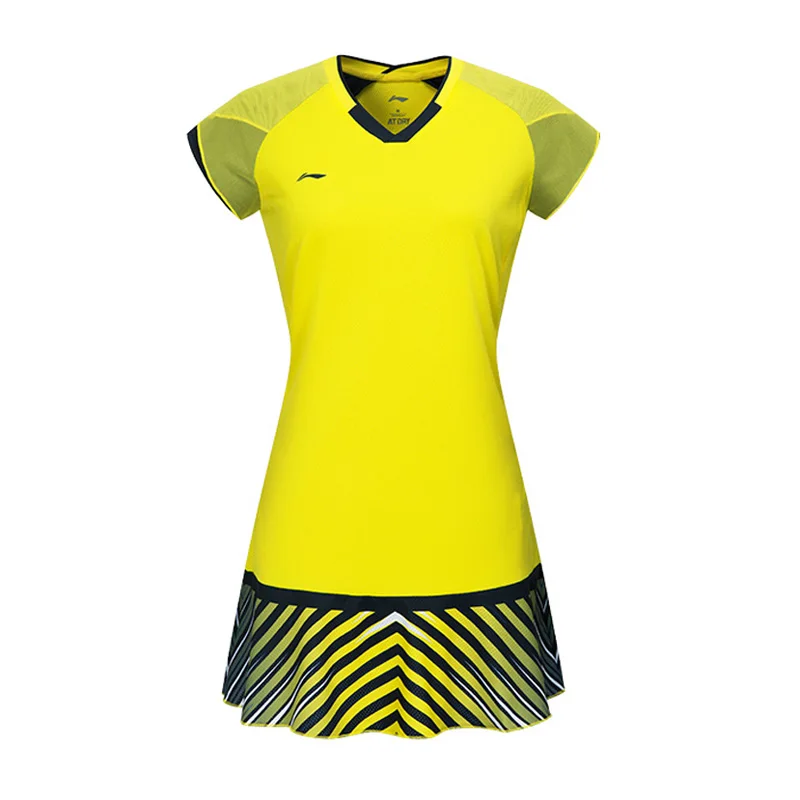 Клиренс) Li-Ning женское платье для соревнований по бадминтону, национальная команда спонсора, подкладка на сухое Спортивное платье ASKN032 WQS2241 - Цвет: Цвет: желтый