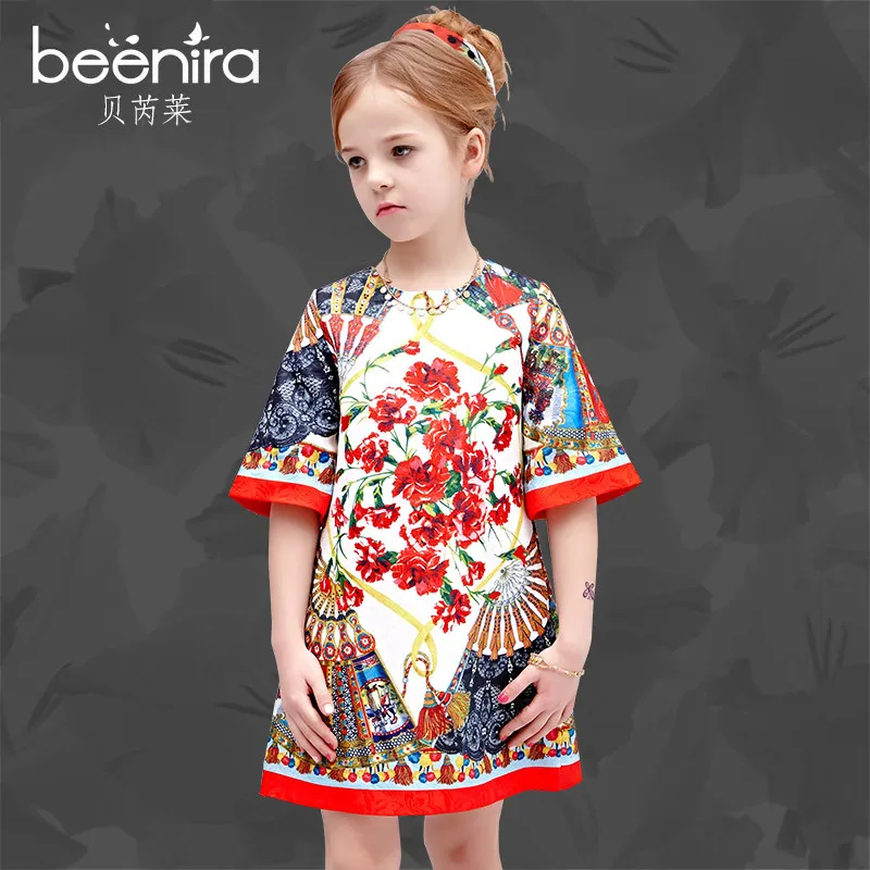 

Bei rui lai Spring And Autumn Girls Dress Slim Fit High-End Floral-Print Girls' Princess Skirt Autumn Childrenswear New Products