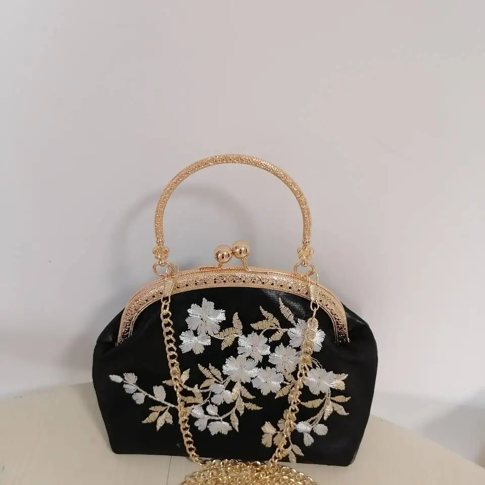 Classic Embroidery Flowers Kiss lock Shell Bags Bag Chain Women Shoulder Crossbody Bag Vintage Designer Women's Handbags