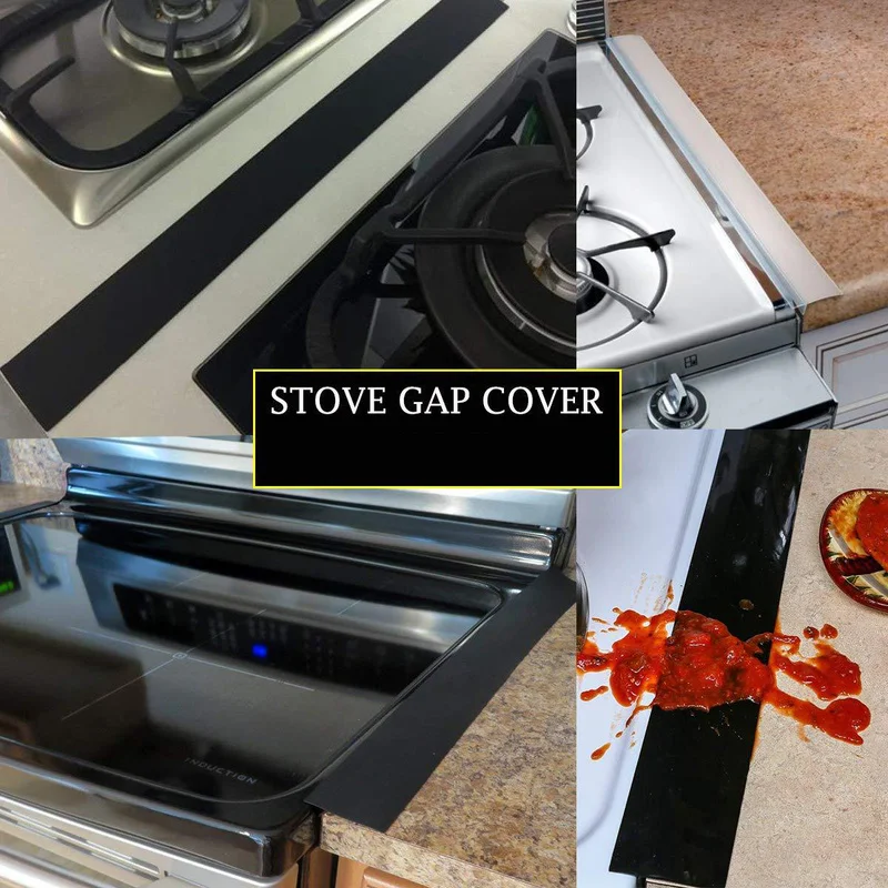 Silicone Stove Counter Gap Cover (2 Pcs), Heat Resistant Kitchen Stove  Counter Silicone Gap Filler Cover Seals Spills Between Counter, Stovetop,  Oven, Washer Dryer (21 inches, Black/White/Clear) 