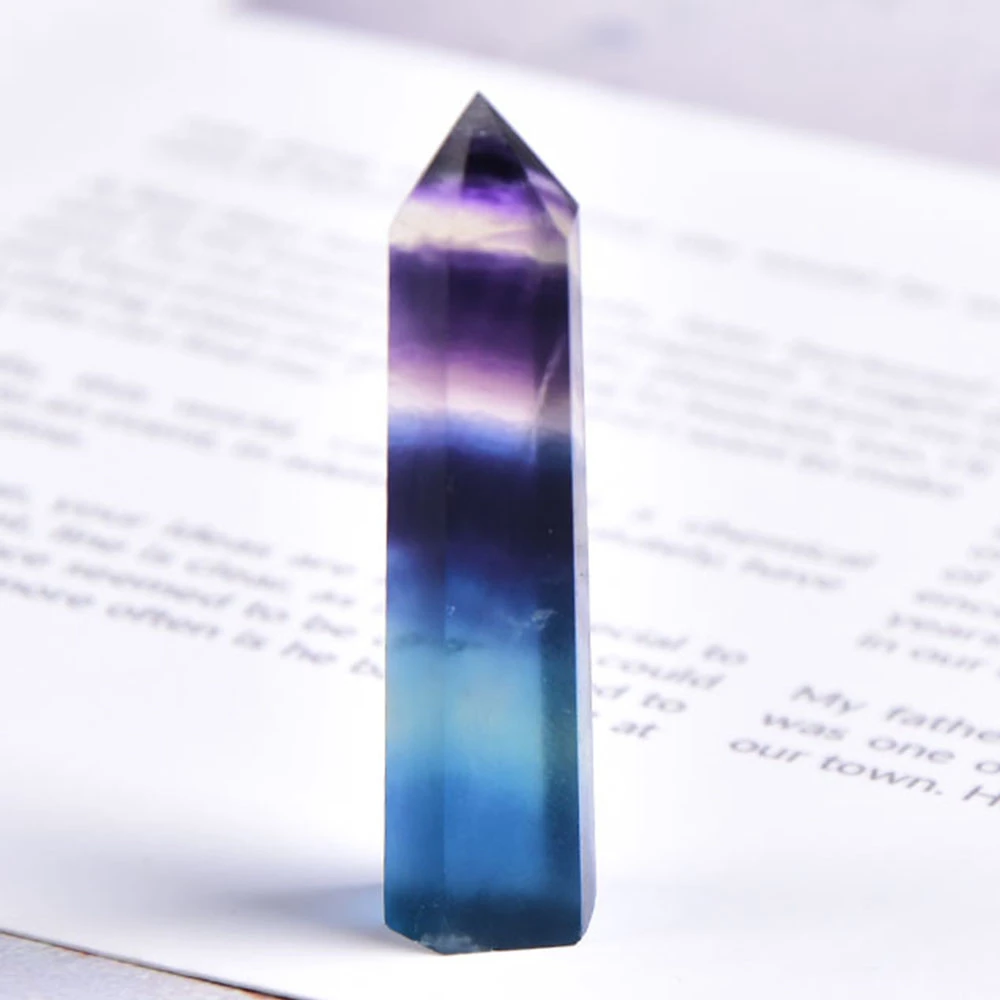 Colorful Natural Fluorite Quartz Crystal Wand Point Healing Stone 50G Gifts Hot
