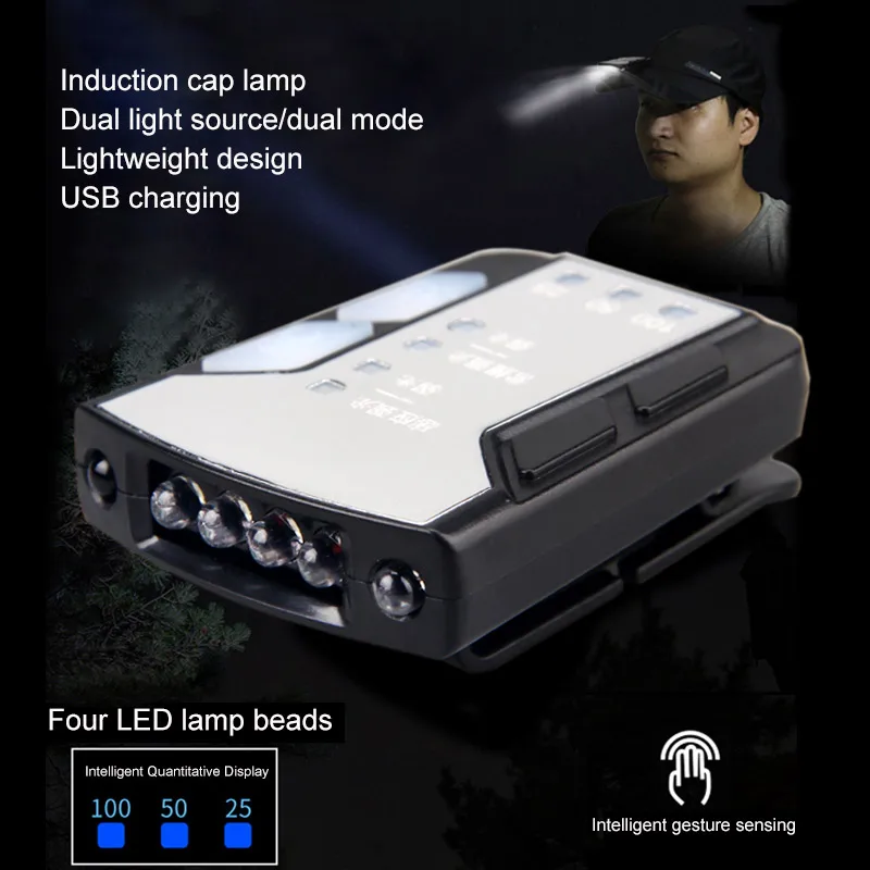 

4*LED Hat Light Clip on light Fishing head lamp Rechargeable double light source Clip-on Cap Hat Light Head Lamp Fishing Camp