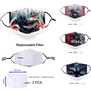 

Tokyo Ghoul Japan Anime Print Masks Unisex Fashion 3D Skin-friendly Bacteria Proof Mask Protection PM2.5 Filters Mouth Muffles