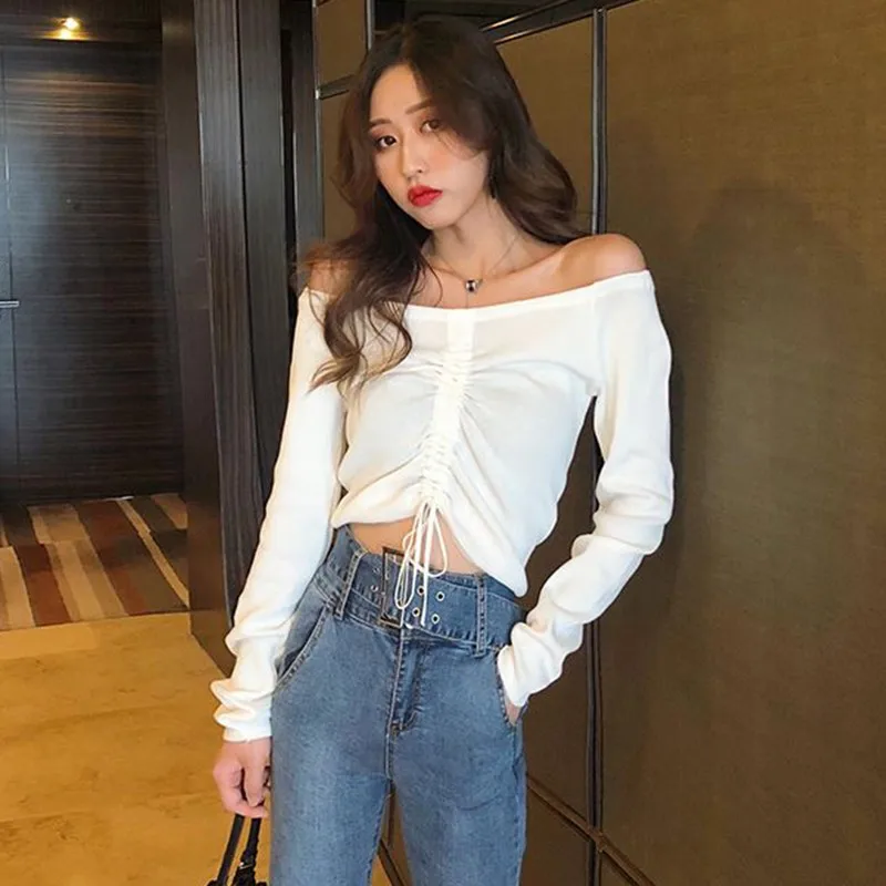 

Women Long Sleeve Sweaters Tops Autumn Sexy Slash Neck Sweaters Female Sweaters Delicate