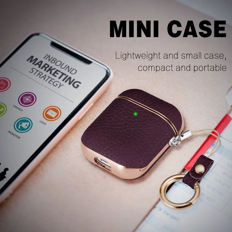 HOT For 1 2 Generation Earphone Cover Leather Protective Cover Litchi Pattern Wireless Headphone Cases Red Wine