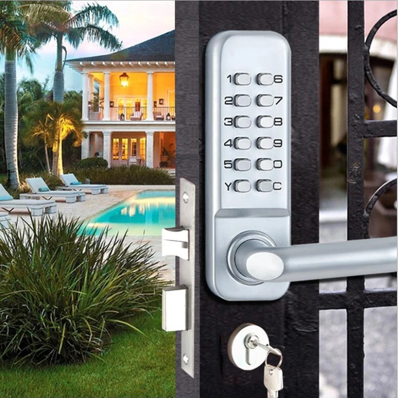 Iron Gate lock Double side Password/Key/Code home/Garden lock Wooden