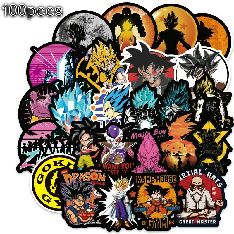 

100Pcs/lot Anime Dragon Ball Stickers Super Saiyan Goku Stickers Decal for Snowboard Luggage Car Fridge Laptop Moto DIY Sticker