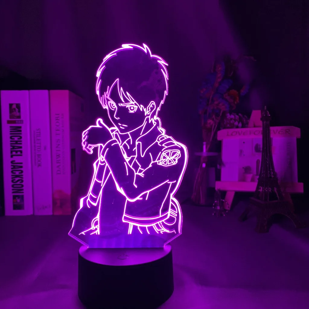 

Attack on Titan Eren Yeager Figure 3d Led Night Light for Kids Bedroom Decor Nightlight Battery Powered Lamp Christmas presents