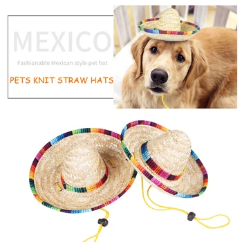 

3PCS Mini Pet Dogs Hat Creative Woven Straw Hat Sombrero Adjustable Sun Shade Hats Pet Supplies for Dog Cat Kitten Beach Party