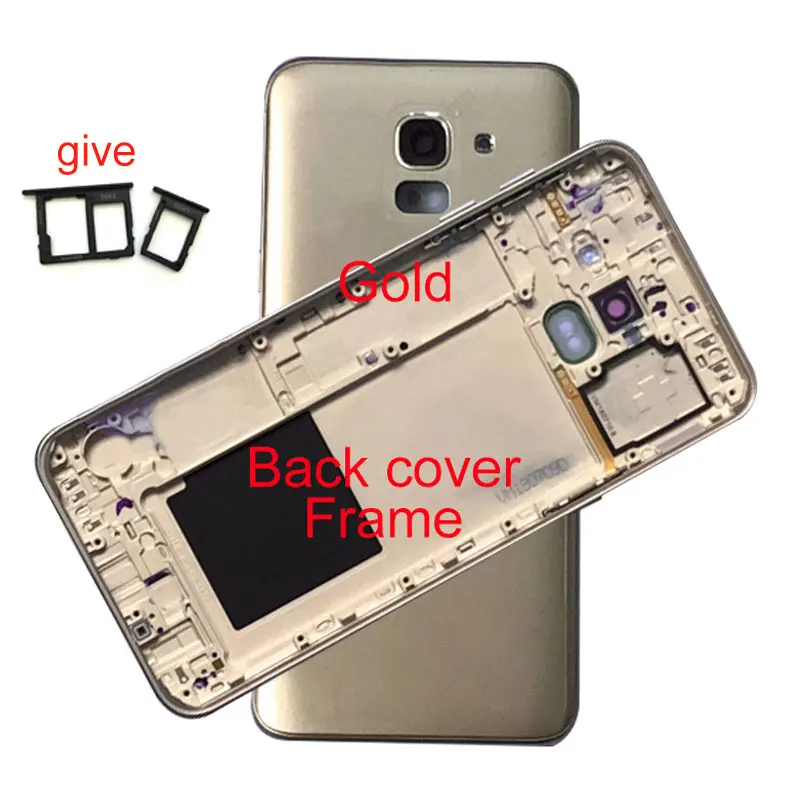 Для samsung Galaxy J6 J600 J600F промежуточный Корпус задняя крышка батареи с кнопками громкости питания ЖК передняя панель - Цвет: gold-Back Cover