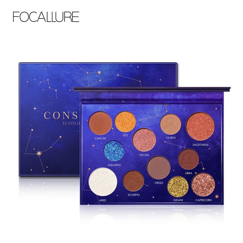 FOCALLURE Constellation Palette 12 Colors Eye Shadow Makeup Nude Colors Shade Of Palette Glitter Eyeshadow