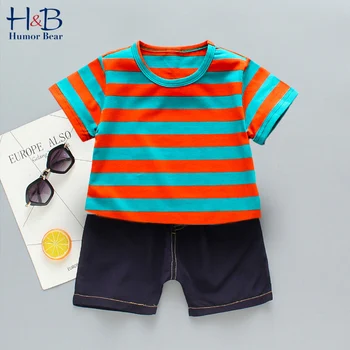 

Humor Bear 2020 New Boy Summer Clothing Sets Fashionable Stripe Shirt+ Shorts 2PCS Sets Boys Baby Kids Children Clothes