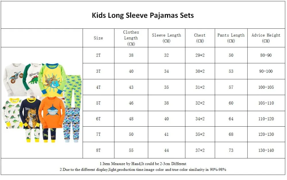 P0-Long Sleeve Pajamas Size 2-8Years