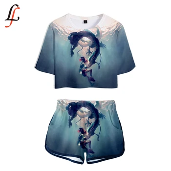 

K pop Print Spirited Away 3D Suit Women 2 Piece Set Fashion Summer Short Sleeve Comfortable Top+Shorts 2019 Hot Sale Streetwear