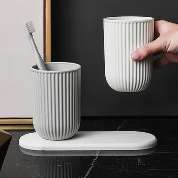 

New Wash Cup with Diatom Mud Pad Simple Couple Set Toothbrush Holder Cups Non-slip Water-free Mouthwash Cup Bathroom Accessories