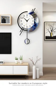 

Large Swing Acrylic Quartz Silent Wall Clock With Wall Stickers Modern Design Pendulum Watch Clocks Living Room Home Decoration