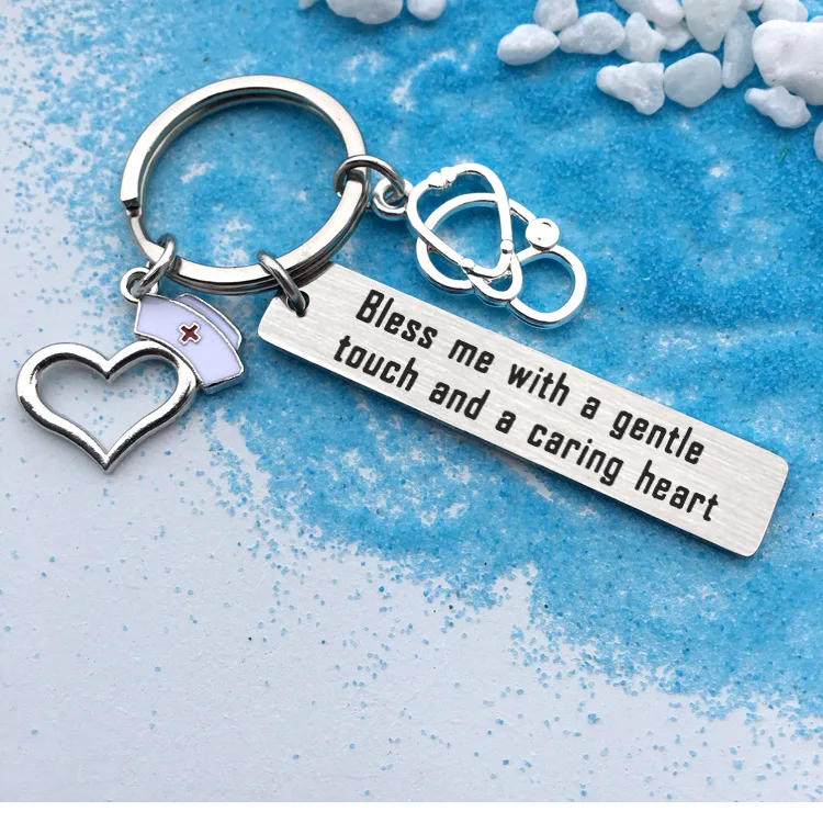

Nurse Doctor Holiday Gift Bless Me with a Gentle Touch Stainless Steel Key Ring