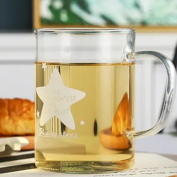 

Simple High Borosilicate Single Glass Creative Luminous Water Cup with Lid Spoon Handle Large Capacity Household Juice Milk Cups