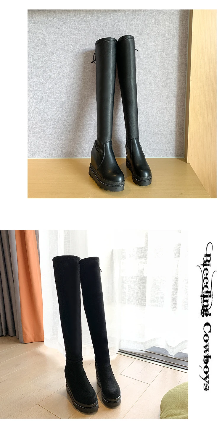 Women Increase High Wedge Over The Knee Boots Winter Women Platform Slim Thigh High Boots Non Slip Ladies Long Booties