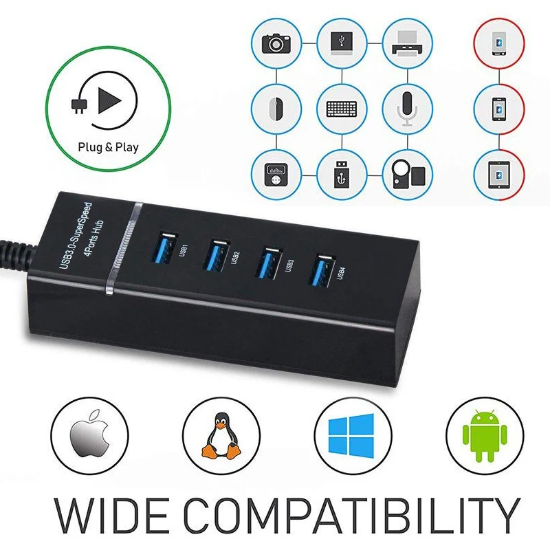 Концентратор USB 3,0 адаптер 4 порта сплиттер USB3.0 30 см кабель для PS4/PS4 Slim/Ps4 Pro/XBOXONE/XBOX360/Компьютерные аксессуары PC