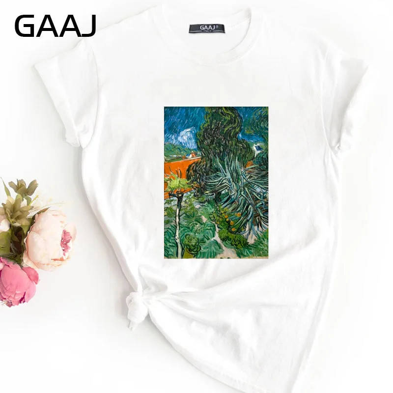 4 GAAJ "Vincent Van Gogh The Starry Night" Футболка женская футболка с круглым вырезом модная свободная футболка с принтом QGEZN - Цвет: 4