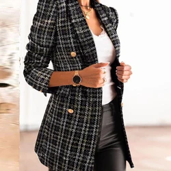 2021 nova uit senhora de manga comprida blazer casual double breasted check blazer fino ajuste senhora do escritório elegante chique jaqueta streetcoat