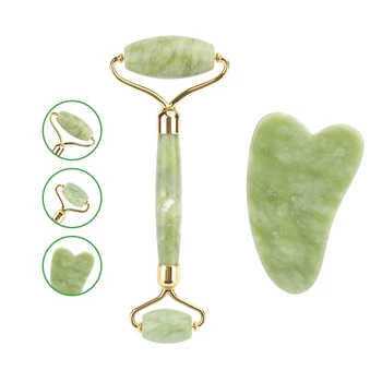 

Xiuyan Jade Facial Roller Eye Massage Stone Guasha Scraping Board Green Natural Jade Roller Face Lift Body Massager Roller Tool