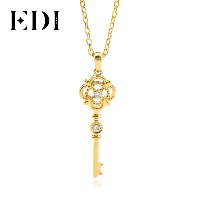 EDI классический кулон в виде клевера с золотым алмазным ключом 9K цельный розовый