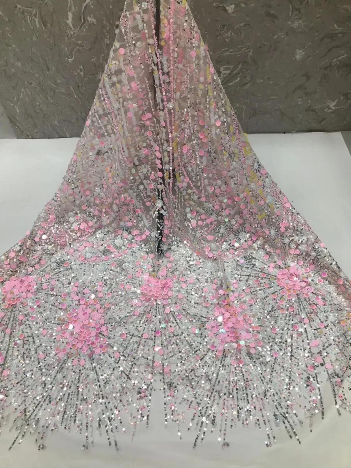 

Самые продаваемые французская кружевная ткань с блестками для свадебного платья ZH-109688 модное Африканское кружево ткань