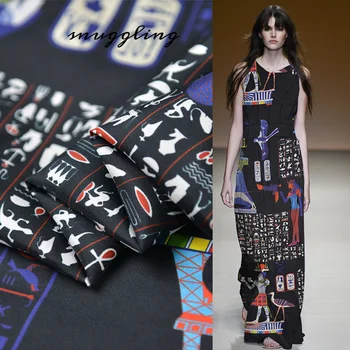 

100cm*140cm Egypt Print Silk Twill Material Pure Natural Silk Fabric Africa Pattern