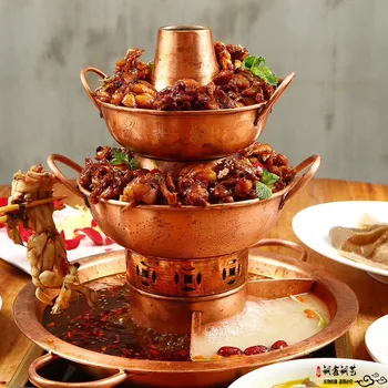 

Three two layers pagoda copper pan bullfrog pagoda town river charcoal hot pot old frog soup stewpot chafing dish chafingdish