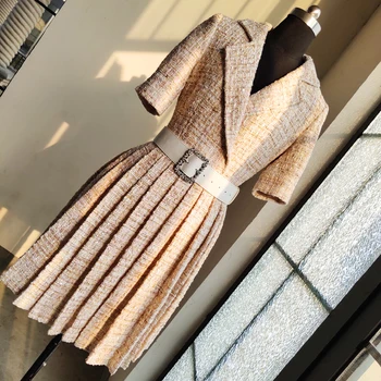 

New Summer Women Business collar naked waist pleated Fairy Dress