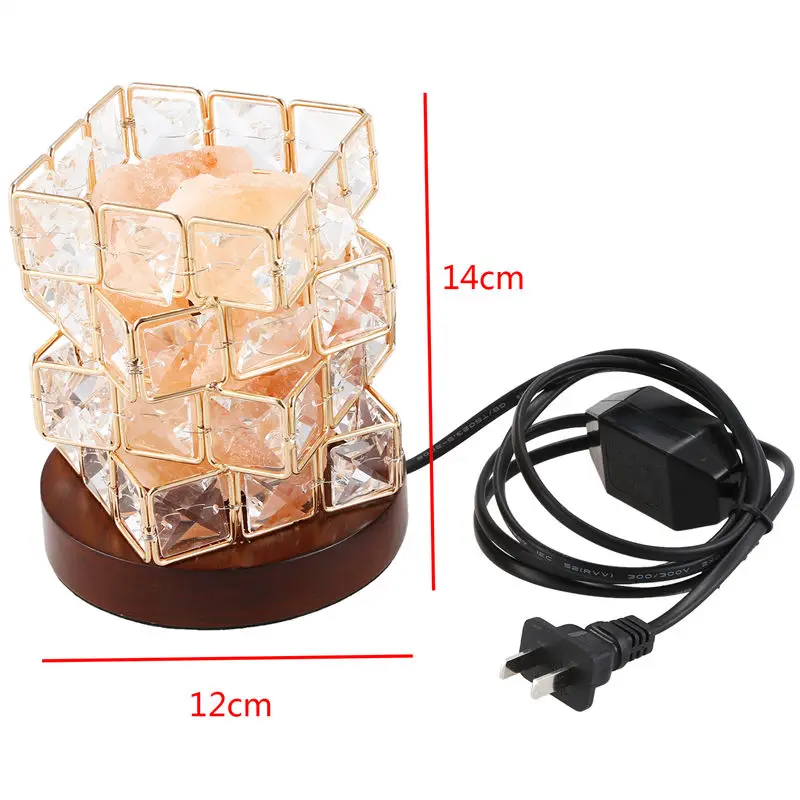Топ!-лампа из гималайской соли, натуральная каменная соль гималена в корзина из кристаллов с диммером, UL-Listed шнур и деревянная база US Plug