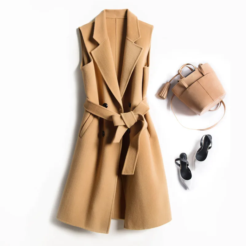 

Spring Coat Women Wool Blend Vest Waistcoat Gilet Femme Solid Long Waistcoat Female 100% Wool Sleeveless Vest Jacket
