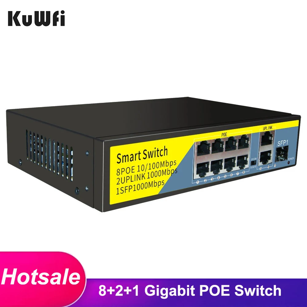 Гигабитный коммутатор KuWFi POE 8 портов s 10/100/1000 м + 3 порта | Компьютеры и офис