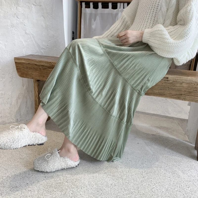 Женская плиссированная юбка TIGENA, длинная юбка из бархата с высокой талией для женщин на осень-зиму