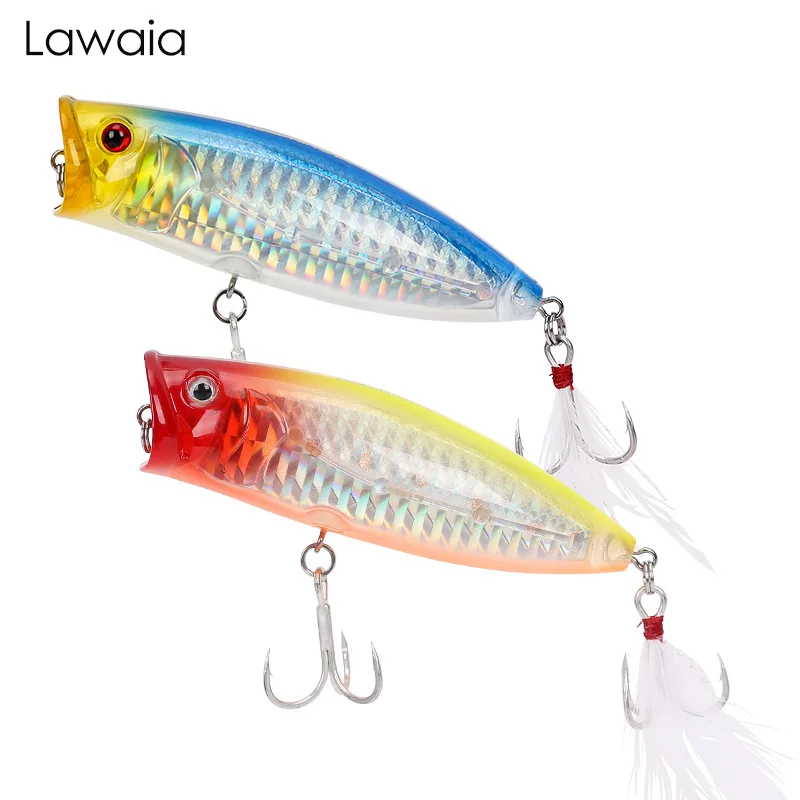 

Lawaia Fishing Lures 80mm/20g Water Surface With Feather Wave Climbing Road Hard Bait Swimbait Eyes For Crankbaits Fishing Tools