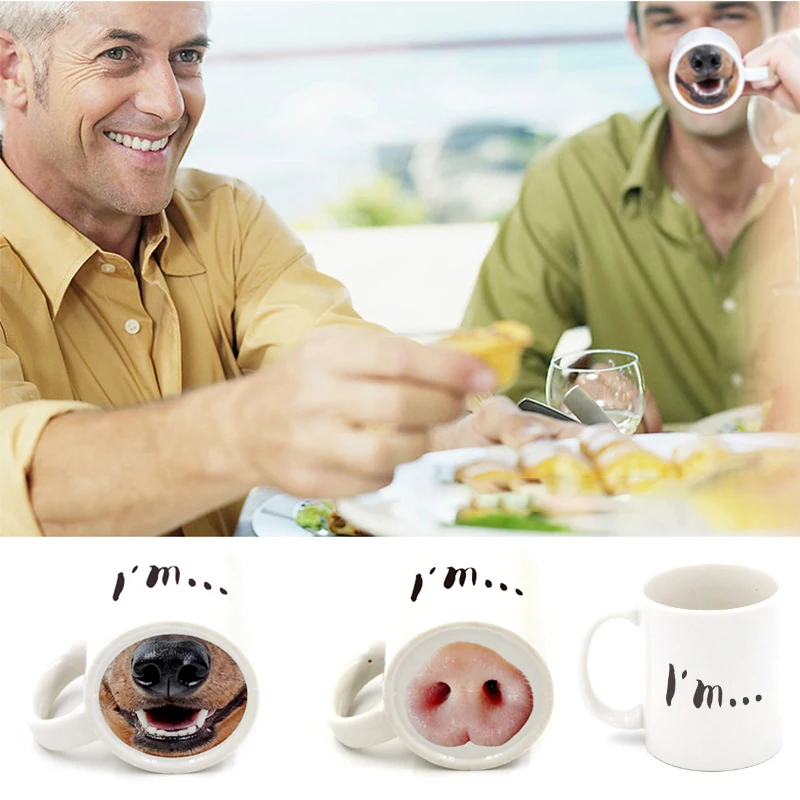 Fun Dog Pig Nose Mug Cup Ceramic Creative Mark Beverage Laugh Tea Cups