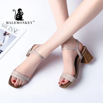 

MALEMONKEY 821556 Female Casual Shoes 2020 New Summer Fashion Pumps Thick Heel Women Outdoor Sandals Women Shoes Sandals Summer