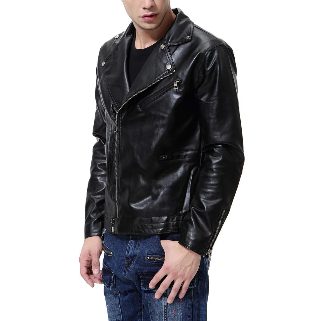 Осень Мужская мотоциклетная кожаная одежда тренд M-5XL Большие размеры Мужская кожаная куртка черные синие кожаные куртки