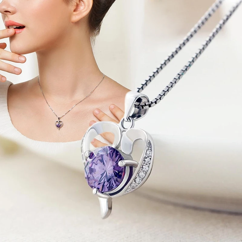 

KOFSAC 925 Sterling Silver Pendant Necklace For Women Fashion Jewelry Romantic Rhinestones Zircon Heart Lady Anniversary Gift