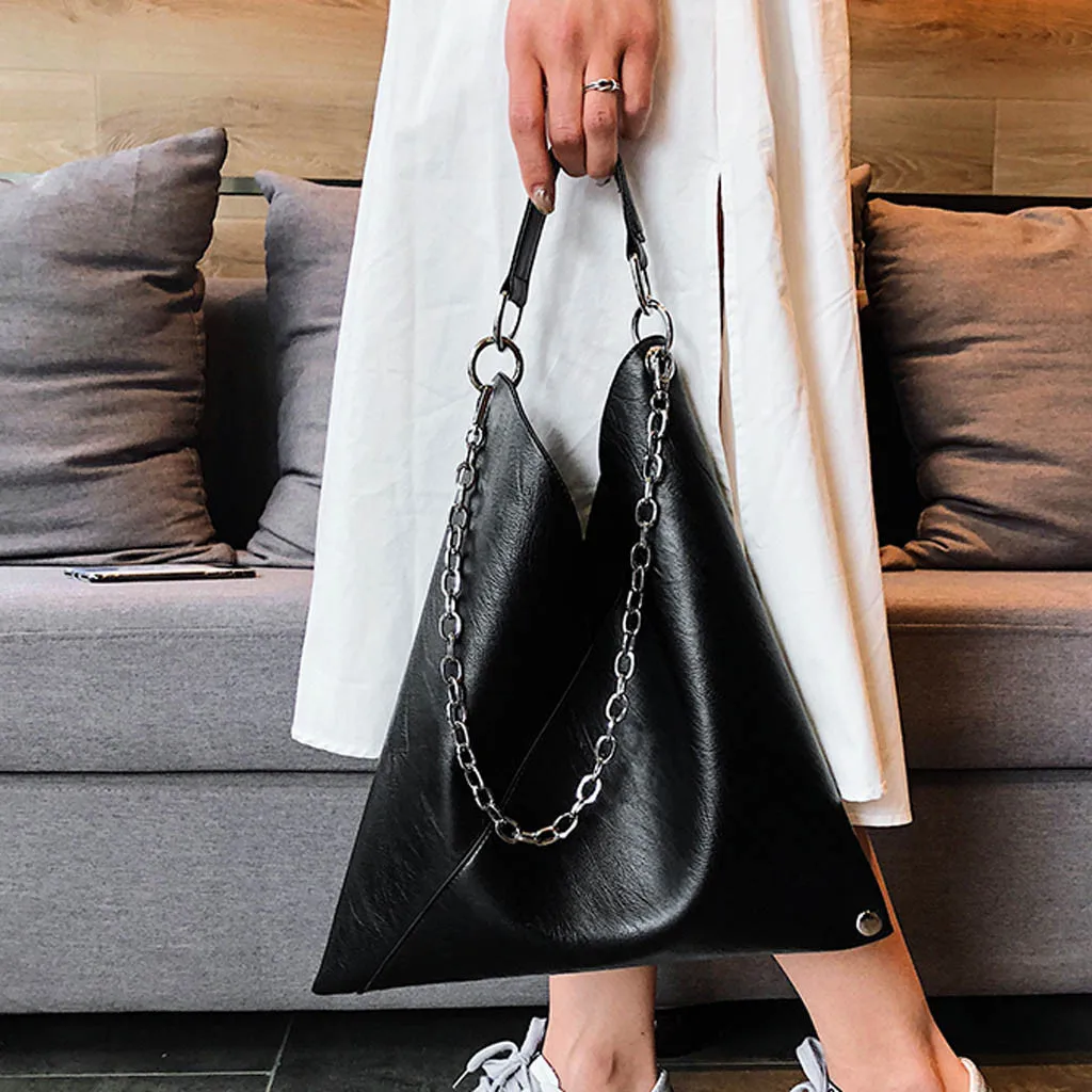 Женские сумки на плечо, Ретро стиль, цепь, черная простая кожаная сумка, сумки через плечо, женская брендовая Большая вместительная сумка, bolsos mujer# L10